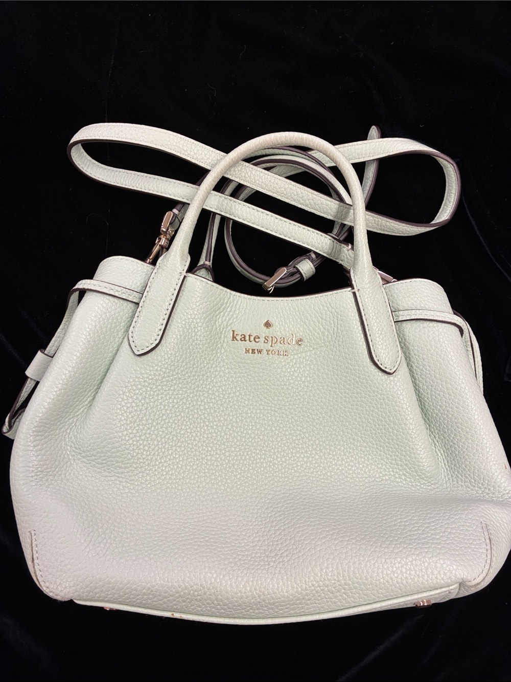 kate spade pale mint green pebbled leather NY Dumpling Satchel shoulder strap